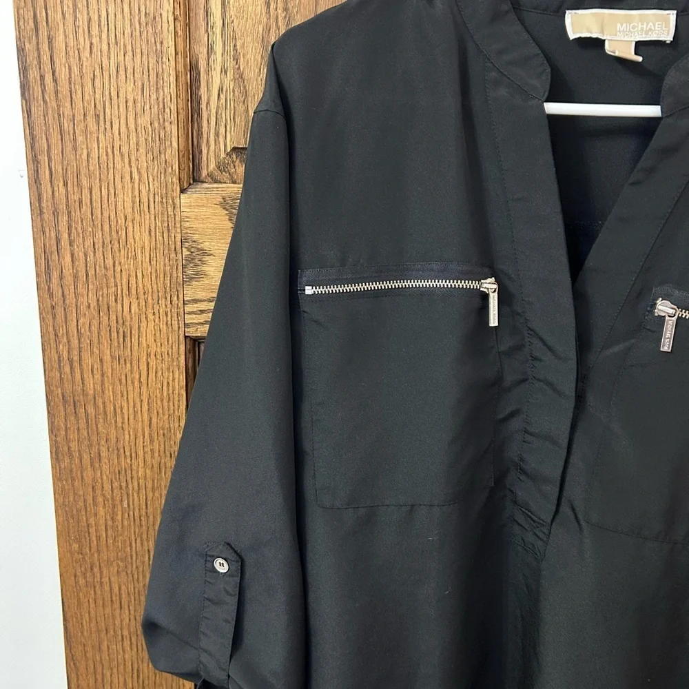 Michael Kors Black Blouse with Zipper Accents Size 8